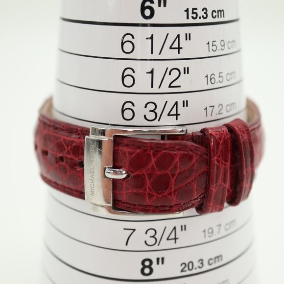 Michael Kors Silver Tone Square 33mm MOP Chronograph Watch Red Alligator Strap main image 10